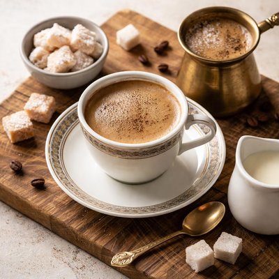 Turkish coffee with low fat milk
