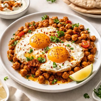 Turkish fried eggs with chickpeas