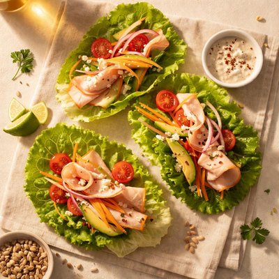 Envoltura de lechuga con jamón de pavo