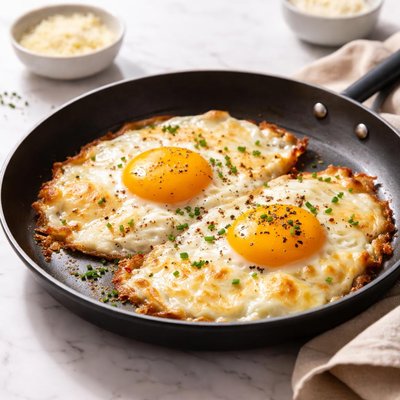 Two fried eggs with cheese