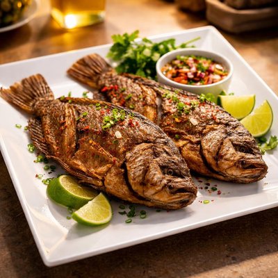 Two fried tilapia