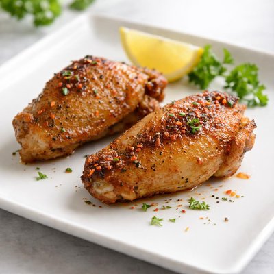 Two pan fried chicken wings