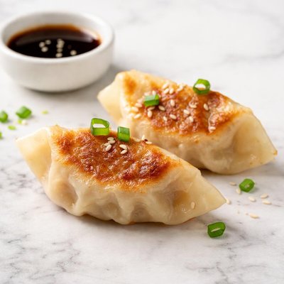Two pieces of gyoza