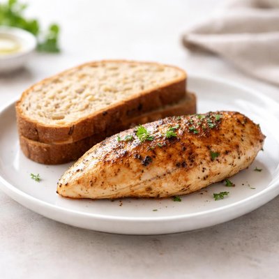 Two slices of bread and chicken breast