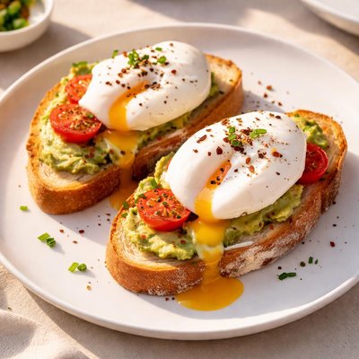 Two toast and poached eggs