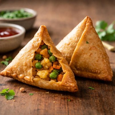 Two veggie samosas