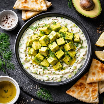Tzatziki with avocado cubes