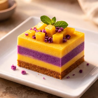 Ube and mango layered dessert