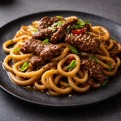 Udon and beef