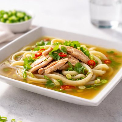 Udon noodles with chicken soup