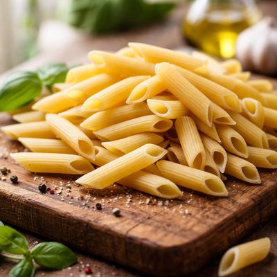 Uncooked penne pasta