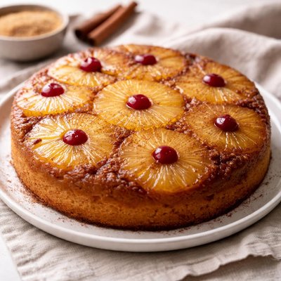 Upside down pineapple cake with cinnamon