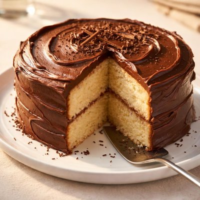 Vanilla cake with chocolate icing