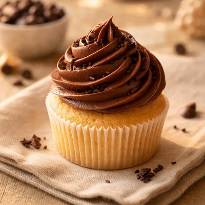 Vanilla cupcake with chocolate frosting