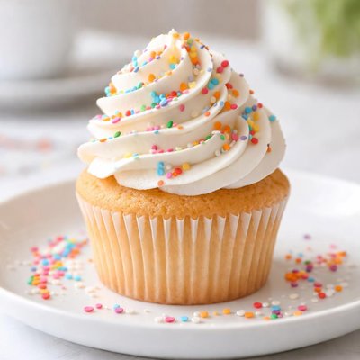 Vanilla cupcake with sprinkles