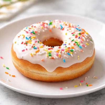Vanilla frosted donut with sprinkles