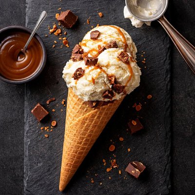 Vanilla fudge ice cream with cone