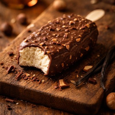 Vanilla ice cream bar with chocolate