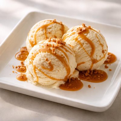 Vanilla ice cream with caramel swirls