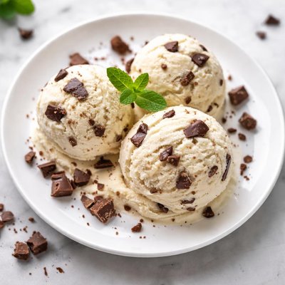 Vanilla ice cream with chocolate chunks