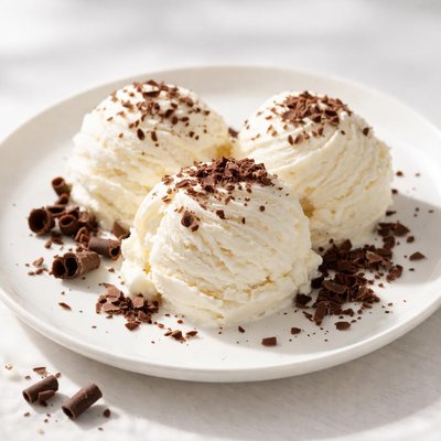 Vanilla ice cream with chocolate shavings