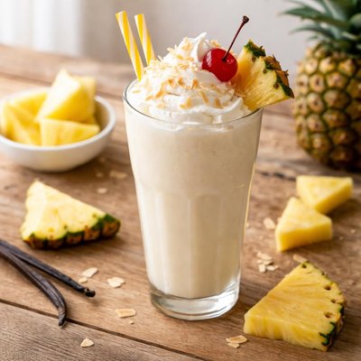 Vanilla milkshake with whipped cream and pineapple