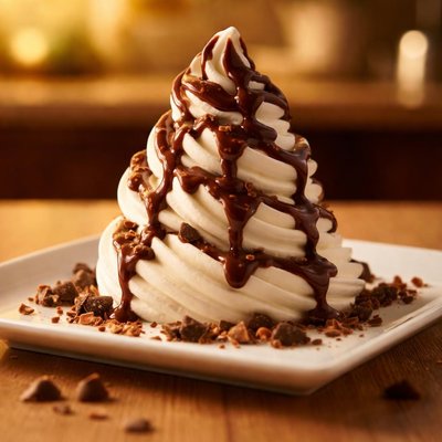 Vanilla soft ice cream with chocolate