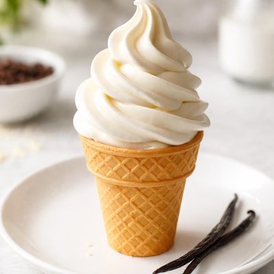 Vanilla soft serve ice cream cone