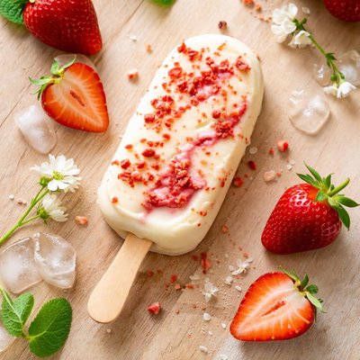 Vanilla strawberry ice cream stick