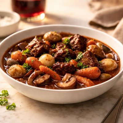Vegan beef bourguignon