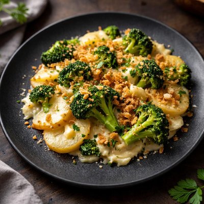 Vegan broccoli potato gratin