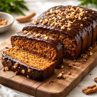 Vegan carrot cake with chocolate glaze