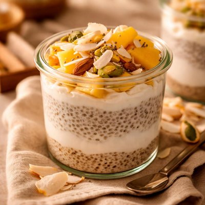 Vegan coconut chia seed parfait