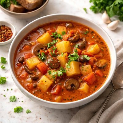 Vegan kartoffelgulasch suppe