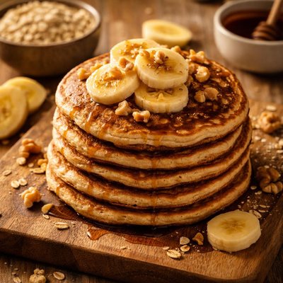 Vegan oatmeal banana pancakes
