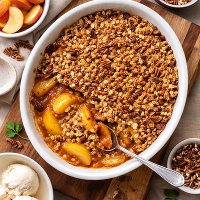 Vegan oatmeal peach cobbler