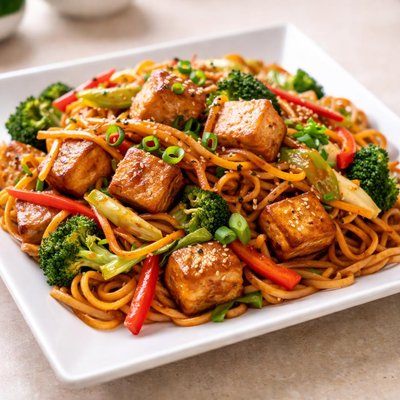 Vegan tofu yakisoba noodles