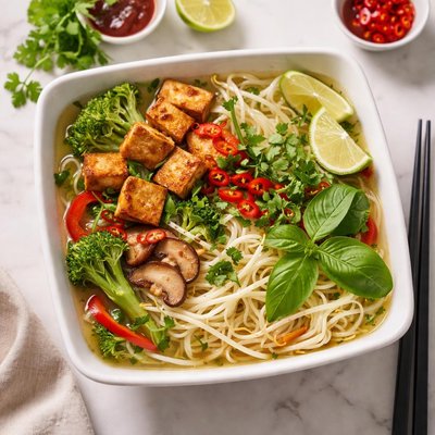 Vegan vietnamese noodle soup