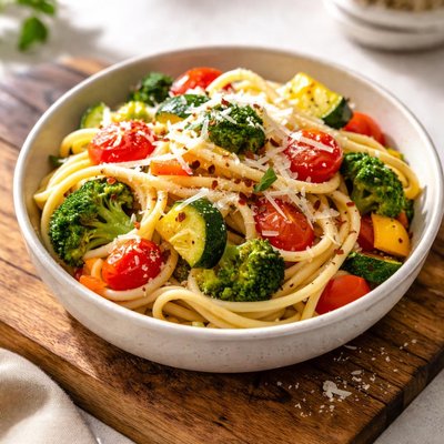 Vegatable pasta with parmeson