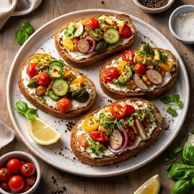 Vegetable-topped bread