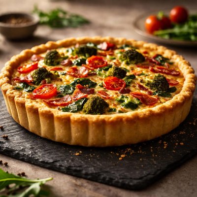 Vegetable and bacon quiche