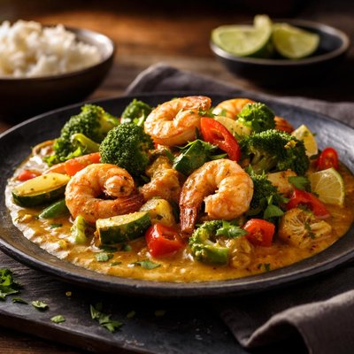 Vegetable and prawn curry