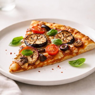 Vegetable pizza slice with eggplant