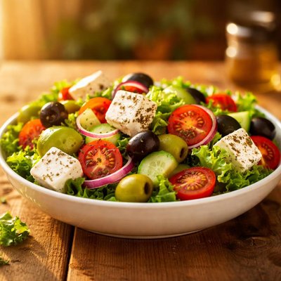 Vegetable salad with cheese and olives