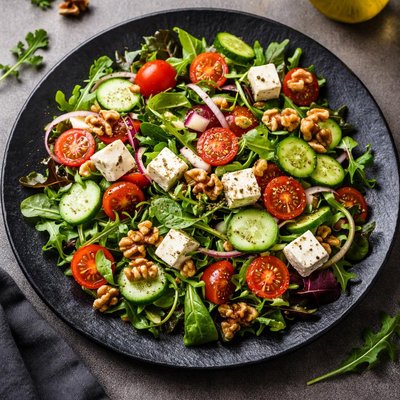 Vegetable salad with feta and walnuts