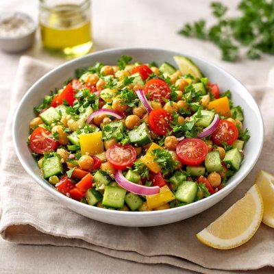 Vegetable salad with olive oil and lemon