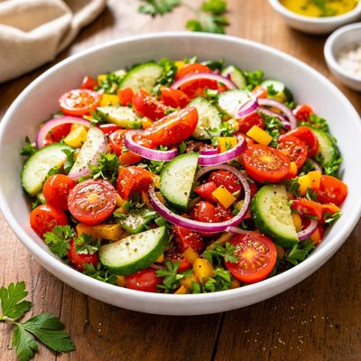 Vegetable salad with onions and tomatoes