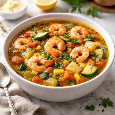 Vegetable soup with vegetables and shrimp