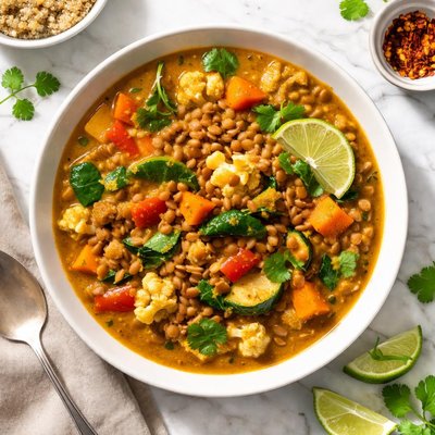 Vegetable stew with lentils in curry sauce