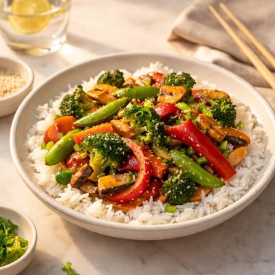 Vegetable stir-fry with rice